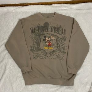 Disney Mickey Mouse Graphic Sweatshirt Size S/M Tan Crew-Neck Pullover Oversized